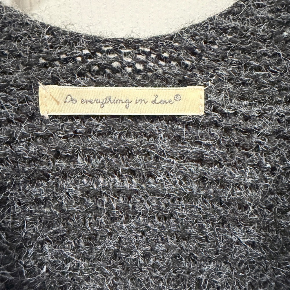 Do Everything In Love Charcoal Grey Knit Crochet Lattice Open Front Poncho Wrap View 2